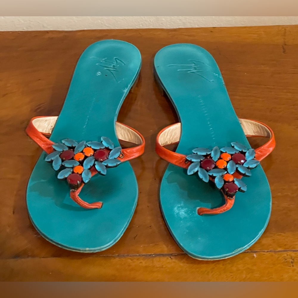 Giuseppe Zanotti Turquoise Jeweled Thong Sandal